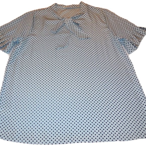 Blouse NEW Polka Dot Top summer shirt with Bow short pleated sleeve summer - Picture 4 of 6